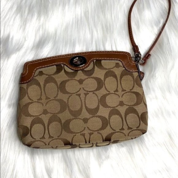 Coach Brown Signature Turnlock Wristlet